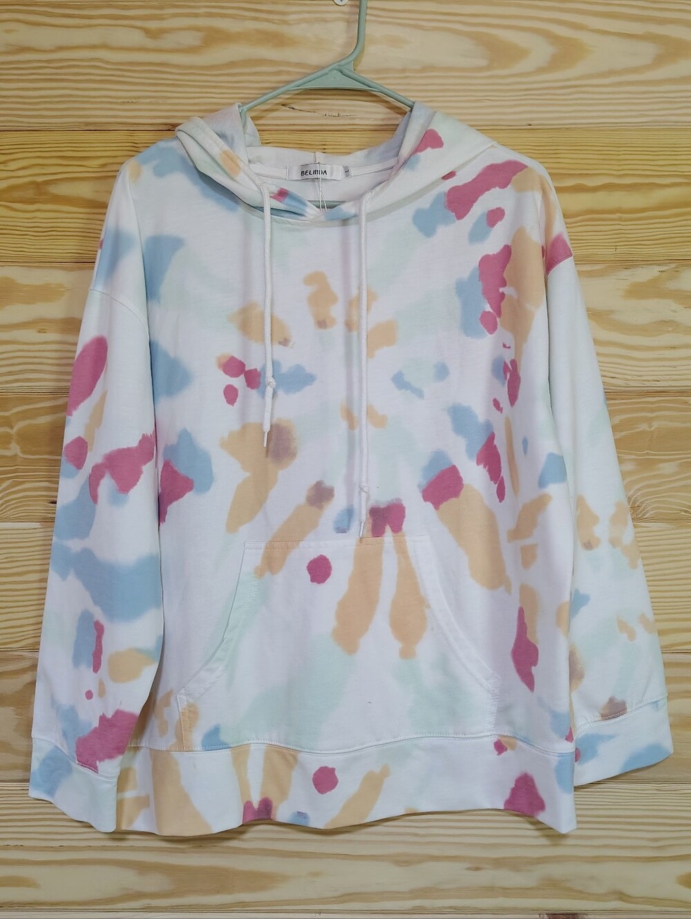 NEW Belinda Hoodie L Tie-Dye Pastel Swearshirt Women's Soft Girl Popover Pocket